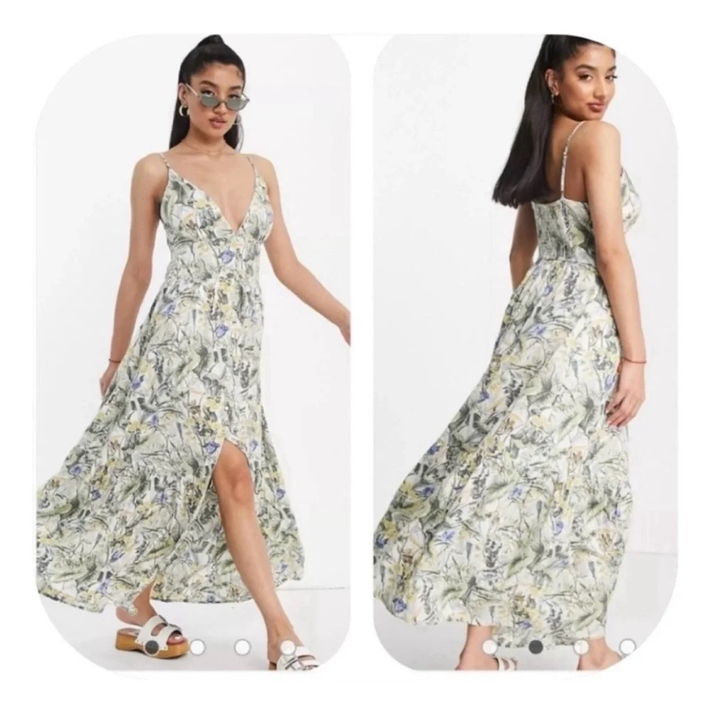 abercrombie fitch Tropical Plunge Maxi Strappy Tank Dress.